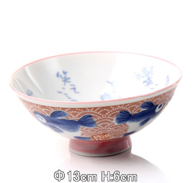 【半額】【C112】茶碗 [ピンク フグ] 13×6cm/红...